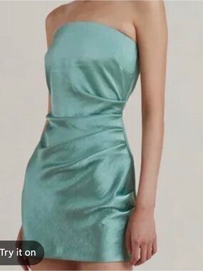 bec + bridge Strapless Satin Mini Dress in Aqua